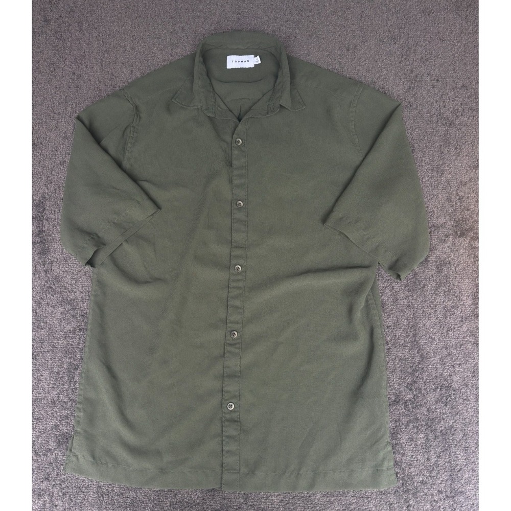 Topman Shirt Men's Size XS Olive Green Collared Short Sleeve Button-Up